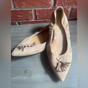 J Crew Lottie Tan Suede Tassel Pointed Toe Flat